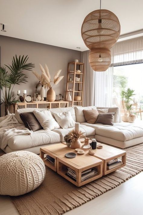 Living Room Hacks, Beige Living Rooms, Boho Living Room Decor, Neutral Living Room, Ideas Living Room, Home Design Living Room, Boho Interior, Decor Home Living Room, Boho Living Room