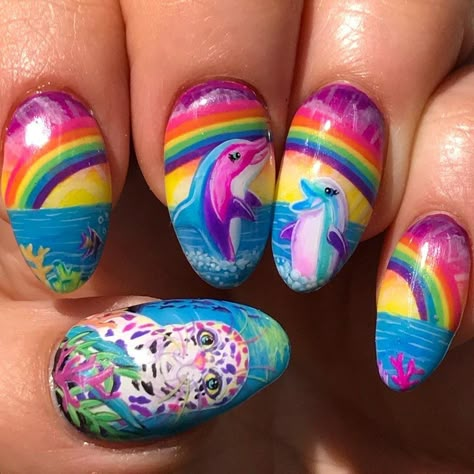 Dolphin Nails, 90s Nails, Rainbow Nail, Nails For Kids, Lisa Frank, Beach Nails, Gel Nail Designs, Nail Paint, Nail Trends