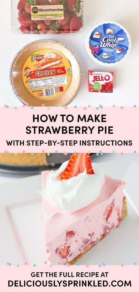 Strawberry Cream Pie Strawberry Koolaid Pie, Strawberry Cream Pie Recipe Easy, Gramcracker Crust, Healthy Strawberry Pie, Strawberry Whipped Cream Dessert, Strawberry Cool Whip Pie, Strawberry Creme Pie, Strawberry Ice Cream Pie, Jello Pudding Pie