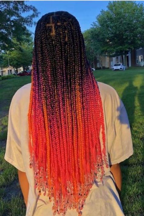 24 Best Two-Layer Braids That’ll Turn Heads Orange Braids, Ombre Braids, Ombre Box Braids, Colored Box Braids, Ombre Braid, Box Braids Hairstyles For Black Women, Cute Box Braids Hairstyles, Mohawk Hairstyles, Box Braids Styling