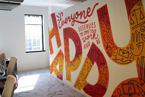 Interactive Strategies on Behance Office Murals, Office Wall Graphics, Office Mural, Office Wall Design, Interior Murals, School Murals, Environmental Graphic Design, Office Branding, Mural Ideas