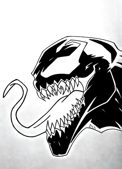 Venom Easy Sketch, Venom Art Drawing Easy, Venom Drawing Reference, Venom Drawing Sketch Easy, Carnage Art, Normal Drawing, Venom Drawing, Charizard Art, Simple Face Drawing