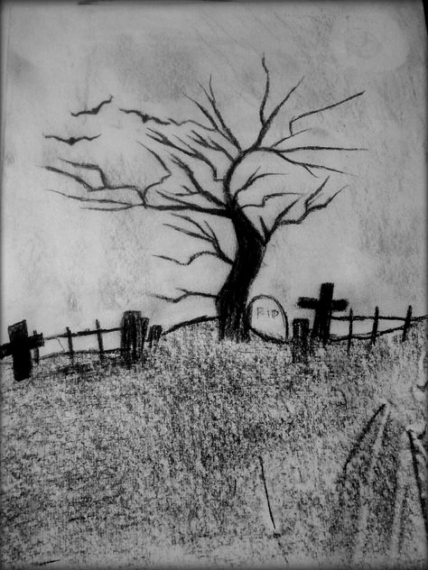 drawn cemetery and tree.