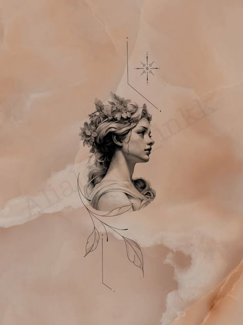 Aprodithe Goddess Tattoo, Athena And Aphrodite Tattoo, Women Greek Mythology Tattoo, Aprodithe Tattoo, Aphrodite Sculpture Tattoo, Fine Line Aphrodite Tattoo, Greek Woman Tattoo, Aphrodite Tattoo Design, Aphrodite Geometric Tattoo