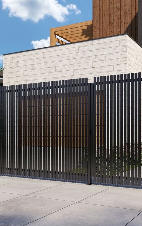 Aluminium Fencing Melbourne | Environ Metal Designs Factory Gate Design, Factory Entrance Gate Design, Industrial Factory Gate Design, Aluminium Profile Gates, Fence Industrial Design, Aluminium Pedestrian Gates, Aluminum Pool Fence, Aluminum Fabrication, Modern Gate