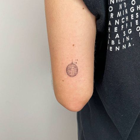 Disco Ball Tattoo, Ball Tattoo, Party Tattoos, Elements Tattoo, Cute Tiny Tattoos, Simple Tattoo, Discreet Tattoos, Sketch Pad, Dainty Tattoos