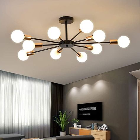 Black Dining Room Light Fixture, Modern Chandeliers For Living Room, Modern Flush Mount Ceiling Light, Chandelier For Kitchen, Retro Ceiling Lights, Dining Room Light Fixture, Black Ceiling Lighting, Living Room Light Fixtures, Industrial Ceiling Lights