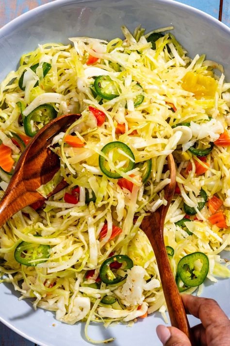 Giardiniera Recipe Dishes, Giardiniera Recipe, Coleslaw Recipe Easy, Bbq Side Dishes, Milk Street, America's Test Kitchen Recipes, Side Dishes For Bbq, Cole Slaw, Vegetarian Cabbage