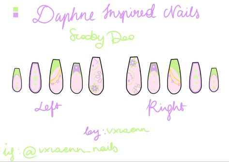 Daphne Scooby Doo Inspired Nails, Daphne Inspired Nails, Velma Inspired Nails, Daphne Scooby Doo Nails, Mystery Machine Nails, Daphne Nails Scooby Doo, Daphne Nails, Scooby Doo Nails Acrylic, Scooby Doo Nail Art