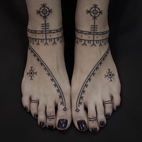 Pagan Tattoos For Women, Feet Tatoos Woman, Tattoo Feet Women, Matching Foot Tattoos, Toe Tattoos For Women, Feet Tattoos For Women, Berber Tattoo, Ethnic Tattoo, Pagan Tattoo