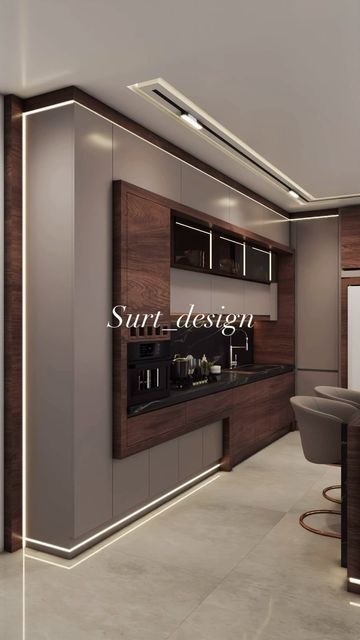 Brown Modern Kitchen Cabinets, Luxury Bar Design, Kitchen Corner Storage, Luxurious Kitchens, Dental Office Design Interiors, Open Plan Kitchen Dining Living, Drawing Room Interior Design, Modern Kitchen Cabinet, Open Plan Kitchen Dining