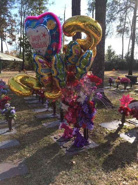 Balloons and decorations for our special Angels. Happy 3rd Birthday. Gravesite Birthday Decorations, Grave Birthday Decorations, Birthday Grave Decorations, Graveside Decorations, Cemetary Decorations, Gravesite Decorations, Apocalypse Aesthetic, Cemetery Decorations, Grave Decorations