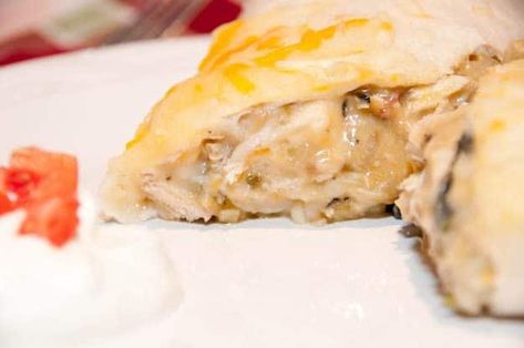 Cheesy Chicken Burritos Recipe White Chicken Burritos, Chicken And Cheese Burritos, Chicken Potato Burrito, Creamy Chicken Burritos, Cheesy Chicken Burritos, Chicken Burritos Recipe, Chicken Burrito Recipe, Shredded Chicken Burrito, Cheesey Chicken