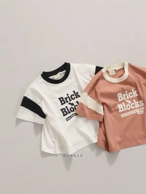 Shop Trendy Korean Clothing Online at KKAMI.nl - KKAMI Girls Tshirt Design, Kid Reference, Summer Kid, Boys Tshirt, Print Design Pattern, Brick Colors, Korean Clothing, Children Fashion, Girls Graphic Tee