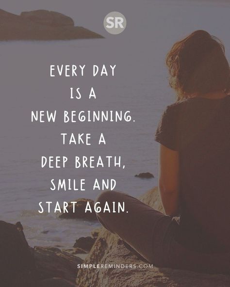 Every day is a new beginning. Take a deep breath, smile and start again. @JenniYoungMcGill @BryantMcGill #simplereminders #quotes #quoteoftheday #life #positivewords #positivethinking #inspirationalquote #motivationalquotes #lifelessons #begin #newbeginnings #start #deepbreath #smile #start #moveon #startover #newday #newdawn #chance #opportunity Deep Breath Quotes, Understanding Quotes, Inspirational Quotes Background, Let Go And Let God, New Beginning Quotes, Quotes About Photography, Simple Reminders, Start Again, A New Beginning