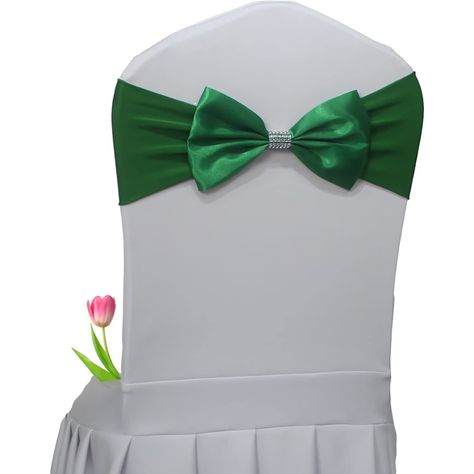 PRICES MAY VARY. Size & Package: This bow spandex band is 6"x13.7". Fit Width of Chair: 14" - 19". Your package will include 100 x Green Chair Sashes.(Without chair covers) Quality Material: These stretch chair sashes are made of 90% polyester 10% spandex elastic cloth, Hemming edge, durable to use, not easy to go out of shape, reusable. Machine washable on gentle cycle. Easy to Use: These bow stretch chair bands are easy to wear and take off, no need to tie a bow, you just need to stretch over Green Bow Tie With Tie Back For Formal Occasions, Green Bow With Tie Back For Formal Occasions, Formal Green Bow With Tie Back, Green Wedding Chair Sashes, Purple Chair Sashes, Banquet Chair Covers, Chair Bands, Chair Ties, Romantic Birthday