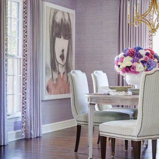 Creative Departure | At Home in Arkansas Purple Dining Room, Elegant Dining Room, Utila, Dining Room Walls, Elegant Dining, White Bedding, Dining Room Design, Dining Room Decor, Arkansas