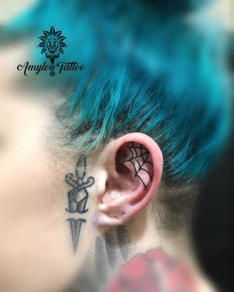 Practice Tattoos, Ear Designs, Tattoo Nightmares, Grey Ink Tattoos, Easy Tattoos, Bolt Tattoo, Spider Web Tattoo, Japanese Tattoo Symbols, Web Tattoo