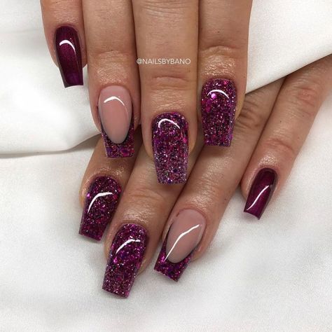 Wine Purple Nails, Purple Glitter Nails, Wine Purple, Purple Nail Designs, Nail Design Inspiration, Purple Wine, Nail Designs Glitter, Glitter Stars, Purple Glitter