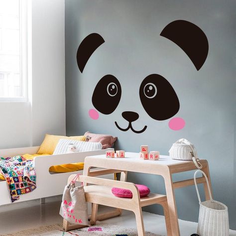 Panda Wall Painting, Daycare Room Themes, Panda Kindergarten, Daycare Room Ideas, Boys Room Mural, Panda Nursery, Wall Decals Nursery, Panda Decorations, Kids Shared Bedroom