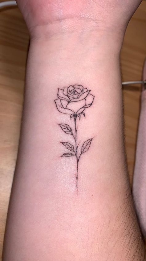 Cute Simple Forearm Tattoos For Women, Rose Tattoos On Forearm, Small Rose Tattoo Forearm, Fine Rose Tattoo, Rose On Forearm Tattoo, Rose Tattoo No Stem, Rose Forearm Tattoos For Women, Simple Rose Tattoo Design, Rose Wrist Tattoos