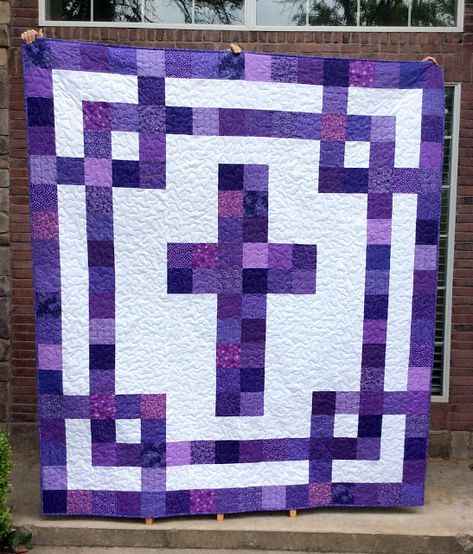 Cross Quilts Ideas, Quilt Cross Patterns, Christian Quilt Patterns, Religious Quilt Patterns, Cross Quilt Pattern Free, Purple Quilts Ideas, Christian Quilts, Cross Quilt Pattern Christian, Cross Quilt Pattern