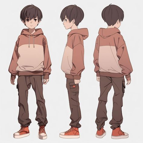 Anime Character Turnaround, Character Turnaround Concept Art, Anime Boy Character, Character Design Teen, Bd Design, Anime Kid, Kid Design, Cartoon Art Drawing, Character Turnaround