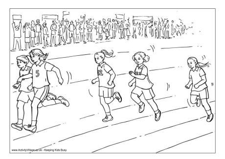 Girls sprint colouring page Sports Day Pictures, One Perspective Drawing, Sports Day Poster, Volleyball Drawing, Gymnastics Posters, Running Drawing, Elementary Drawing, Activity Village, School Sports Day