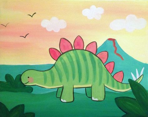 Kids Drawing Projects, Easy Dinosaur Drawing, Directed Drawing Kindergarten, Trin For Trin Tegning, Basic Drawing For Kids, Kindergarten Art Lessons, Pinots Palette, Kids Canvas Art, Painting Parties