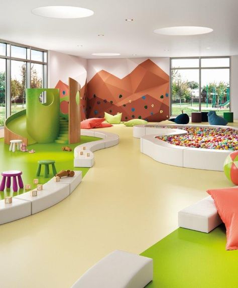 Modern Daycare Design, Indoor Playground Design, Kindergarten Interior, Daycare Design, Kids Cafe, Kids Indoor Playground, Kindergarten Design, Indoor Play Areas, School Interior