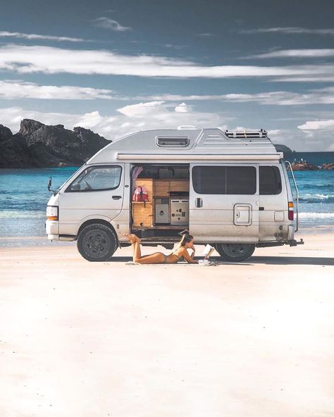 • “Home is most definitely where you park it” . 🚐 4x4 Toyota Hiace High Top 📸 @cleocohen @mitch.cox . Please show some ♥️ and follow me:… Toyota Hiace Campervan, Hiace Camper, Toyota Camper, Toyota Van, Camper Van Life, Classic Car Restoration, Day Van, Running On The Beach, Bus Life