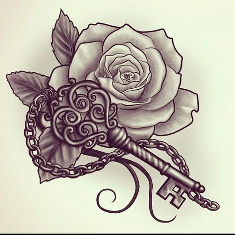 Skeleton Key with Rose Key Tattoo Designs, Key Tattoos, Key Tattoo, Free Tattoo Designs, Marvel Tattoos, Tattoo Zeichnungen, Cat Tattoos, Chest Tattoos For Women, Geniale Tattoos