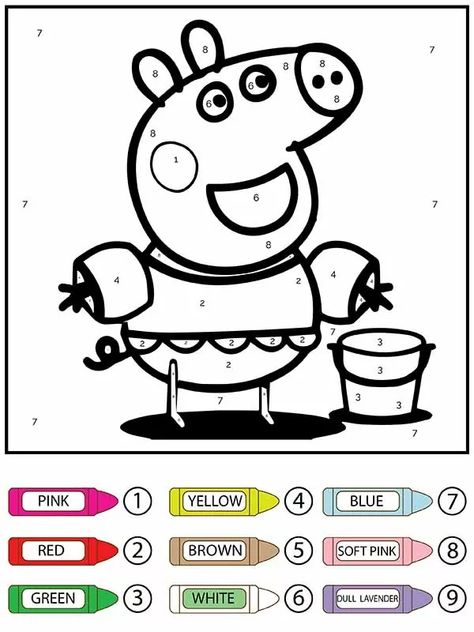 Peppa Pig Color by Number coloring page Pepa Pig Coloring, Color By Number Coloring Pages, Pig Coloring Pages, Peppa Pig Cartoon, Number Coloring Pages, Peppa Pig Colouring, Peppa Pig Coloring Pages, Coloring Pages Winter, Color By Number