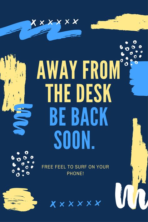 Away From Desk | Be Back Soon | Will Return Sign.  You Can Download this PDF or we can make a more custom version from you out of wood, metal, acrylic, or aluminum.  Great sign when you will be back soon!! On Break Sign For Work, On Leave From Work Sign, Office Desk Signs, Office Desk Sign, Teacher Desk Sign Cricut, Restaurant Art, Art Restaurant, Green Clean, Word Search Printables