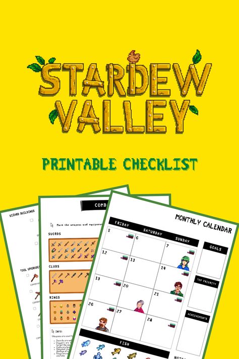 THE ULTIMATE STARDEW VALLEY GAMING PLANNER & CHECKLIST IS HERE AND IS UPDATED FOR THE 1. GAME VERSION! Take your Stardew Valley strategy gaming to the next level with this 5-year planner. Track your farm progress, answer fun Q&A questions, and make your own spreads with the free pages provided. Arranged pages to the exact layouts to easily organize your own notebook. Stardew Valley Gift Ideas, Stardew Valley Year 2 Checklist, Stardew Valley Year 1 Checklist, Stardew Valley Museum Checklist, Stardew Valley Guidebook Diy, Stardew Valley Checklist, Stardew Valley First Year Checklist, Stardew Valley Printable, Stardew Valley Planner