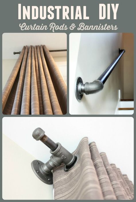 How to create black iron pipe curtain rods.  Sequel post to creating other industrial decor fixtures. Great step by step tutorial.  #industrial #decor #tutorial Pipe Curtain Rods, Industrial Curtain Rod, Industrial Curtains, Wood Box Centerpiece, Diy Curtain, Diy Curtain Rods, Industrial Diy, Industrial Home Design, Diy Pipe