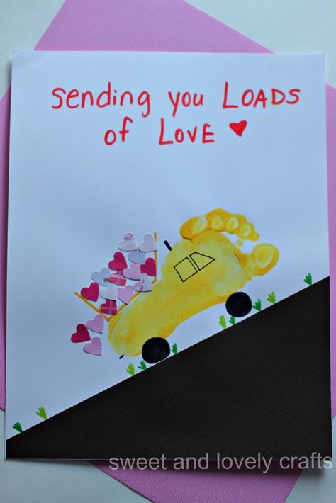 Valentine Footprint footprint dump truck carrying a load of love.~~ I love this for Po'okela!! Footprint Crafts, Baby Art Projects, Loads Of Love, Art Valentines, Valentine's Day Crafts For Kids, Preschool Valentines, Valentine Crafts For Kids, Footprint Art, Mothers Day Crafts For Kids