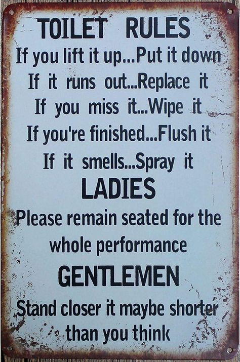 Amazon.com: Toilet Rules Warning Metal Sign Bar Cafe Garage Wall Decor Retro Vintage 7.87 X 11.8 inch : Home & Kitchen Toilet Rules, Vintage Toilet, Bathroom Improvements, Bathroom Rules, Rustic Bathroom Decor, Funny Bathroom Signs, Vintage Cafe, Budget Bathroom, Metal Wall Sign