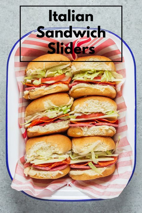 Italian Sandwich Sliders, Sub Dressing Recipe, Mini Subs, Sandwich Sliders, Hawaiian Roll Sandwiches, Italian Subs, Sandwich Shapes, Slider Sandwiches, Italian Sandwich