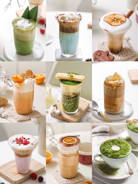 Korean Cafe Drinks, Cafe Drinks, Korean Coffee, Cafe Menu Design, Iced Drinks Recipes, Japanese Drinks, Korean Cafe, Coffee Shop Menu, Coffee Shop Business