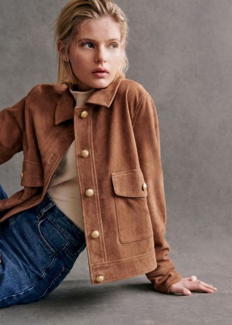 Terry Jacket - Camel Suede - Goat leather - Sézane Sezane Outfit, Blue Suede Jacket, Suede Shorts, Next Fashion, Goat Leather, Work Wardrobe, Modern Outfits, Suede Jacket, Short Jacket