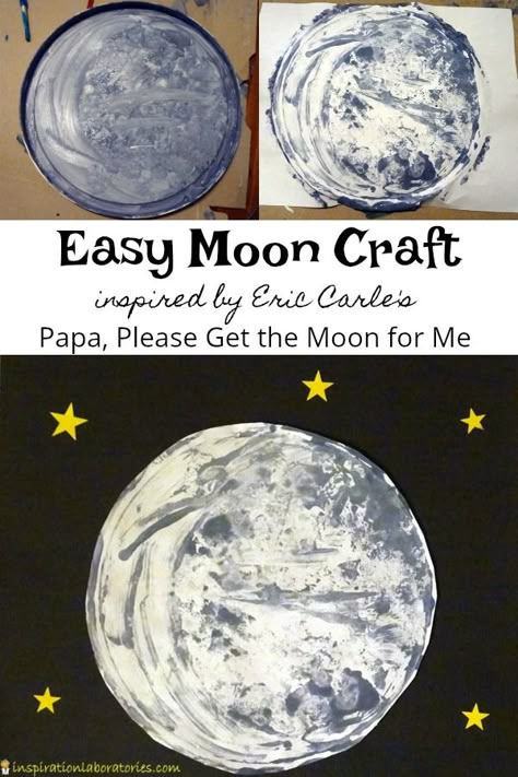 Use this easy painting technique to create a moon craft inspired by Papa, Please Get the Moon for Me by Eric Carle. Harvest Moon Party Ideas, Papa Please Get The Moon For Me Activity, Papa Please Get The Moon For Me Craft, Moon Art For Kids, Moon Crafts For Kids, Eric Carle Crafts, Space Lesson Plans, Simple Outer, Eric Carle Activities