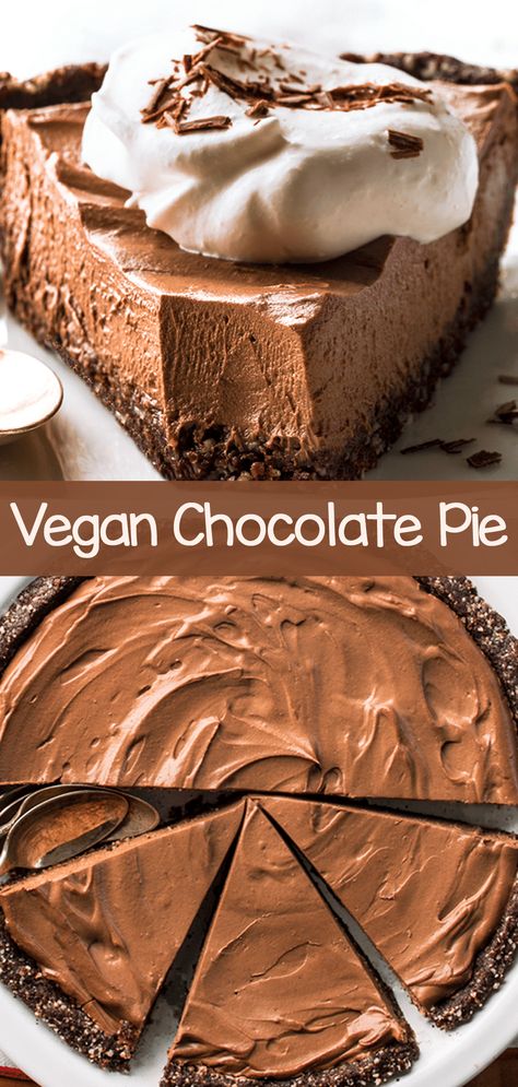 Vegan Chocolate Pie Recipe, Vegan Dessert Chocolate, Vegan Chocolate Pie, Homemade Chocolate Pie, Vegan Dessert Recipe, Chocolate Pie Filling, Vegan Pies Recipes, Chocolate Pie Recipe, Vegan Chocolate Recipes