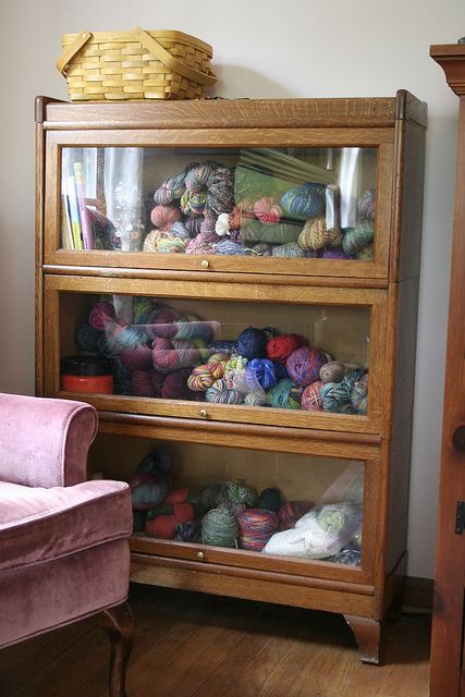 Ooo old Apothecary style storage <3 one day I will have something big and nice to put my yarn in..   awesome cabinet for yarn storage Lawyer Cabinet, Yarn Shelf, Lawyers Bookcase, Apothecary Storage, Vintage Haberdashery, Rangement Art, Knitting Room, Door Shelf, Barrister Bookcase