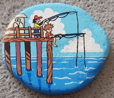 Painted rocks Diy Rock Art, Fishing Pier, Painting Rocks, Pier Fishing, Rock Painting, Rock Art, Painted Rocks, Fishing, Fish