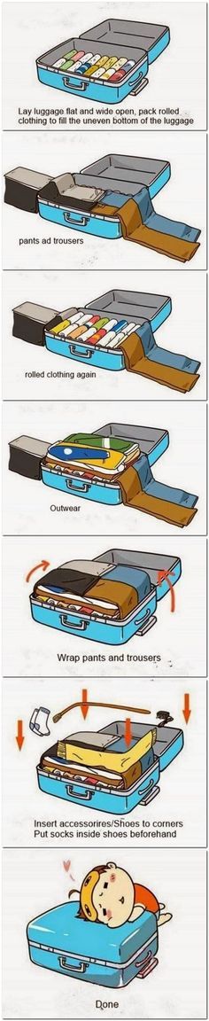 Desain Buklet, Packing Luggage, Seni Dan Kraf, Suitcase Packing, Packing Tips For Travel, Useful Life Hacks, Travel Packing, Survival Skills, Packing Tips