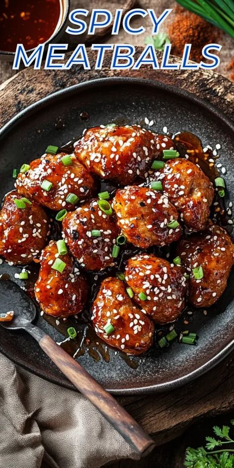 This pin showcases delicious spicy Sriracha meatballs with a honey glaze. These meatballs are perfect as an appetizer or main course and are incredibly flavorful. The honey glaze adds a touch of sweetness that balances the heat from the Sriracha, making them a crowd-pleaser. Sriracha Meatballs, Savory Meatballs, Spicy Meatballs, Pan Fry, Game Day Appetizers, Honey Glaze, Crowd Pleaser, Sriracha, Sweet And Spicy