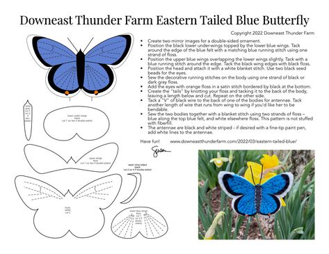 Nancy’s Eastern Tailed-Blue Butterfly | Downeast Thunder Farm Felt Butterflies, Fabric Butterflies, Soda Can Crafts, Butterfly Patterns, Felt Ornaments Patterns, Plus Size Sewing Patterns, Wool Applique Patterns, Bird Christmas, Cute Sewing Projects