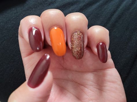 Orange And Maroon Nails, Orange And Burgundy Nails, Maroon And Orange Nails, Burgundy And Orange Nails, Burgundy And Orange, Plum Nails, Fall Nail Inspo, Maroon Nails, Love Nail Art