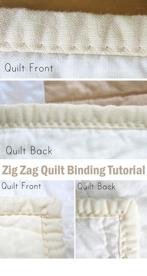 Zig Zag Quilt Binding Tutorial Fold Over Quilt Binding, Zig Zag Quilt, Quilt Binding Tutorial, Neutral Quilt, Zig Zag Stitch, Quilting Tutorial, Binding Tutorial, Sewing Tutorials Free, Quilt Binding